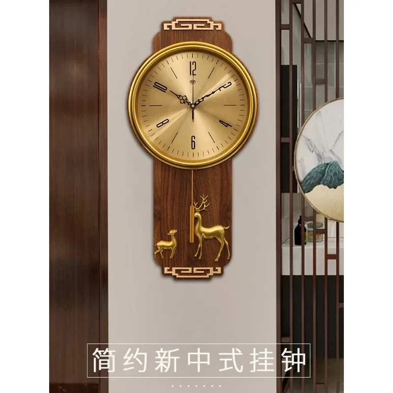 New Chinese style clock wall clock living room household luxury clock atmospheric calendar creative simple wall-mounted punch-fr