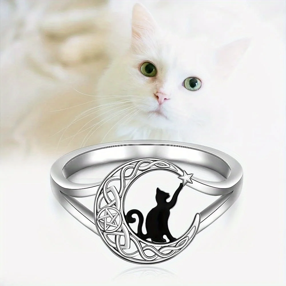 Fashionable and Delicate Black Cat and Moon Star Ring As A Gift for Family and Friends on Birthdays Anniversary Party Gifts,