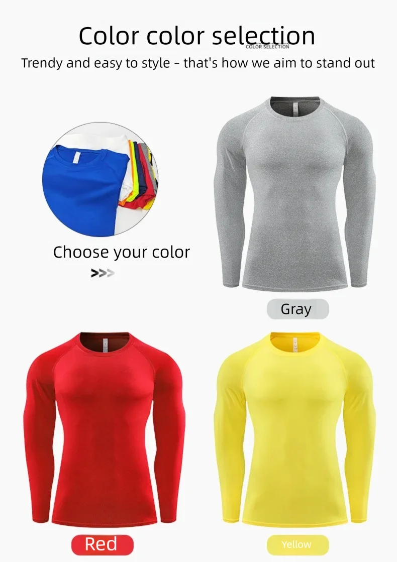 Men Compression Long Sleeve T‑Shirt Crew Neck High Elastic Quick Dry Sports Top Men Running Fitness Workout Gym Sportswear Cross