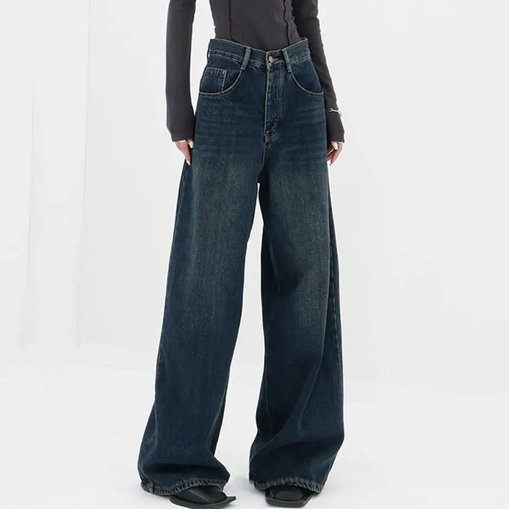 

High Waist Trousers Straight Wide Leg Long Pants Vintage High Waist Wide Leg Jeans for Women Retro Denim Trousers for Autumn