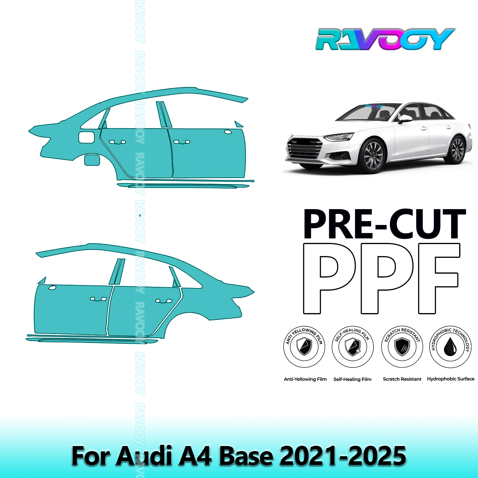 

For Audi A4 Base 2021-2025 8.5mil Clear Matte Pre-Cut PPF Door & A/B Pillar Kit TPU Paint Protection Film Set