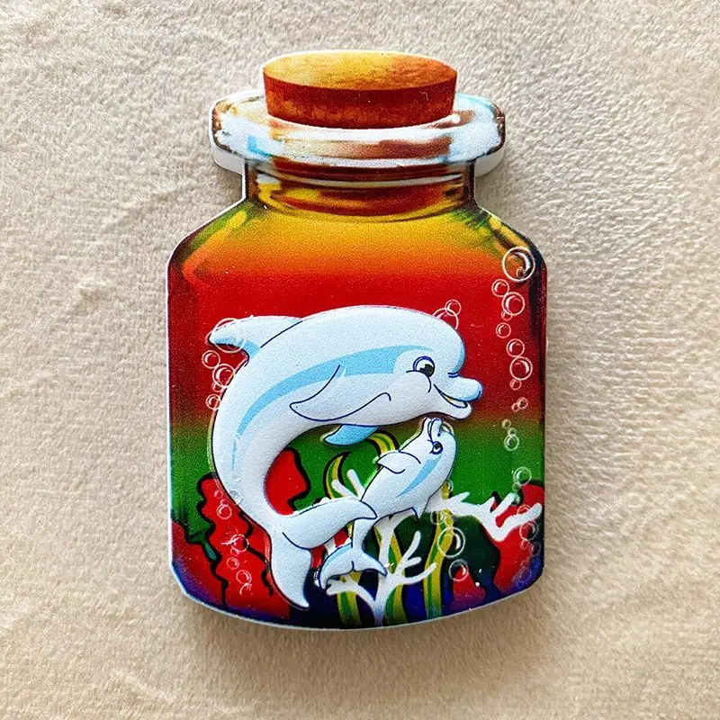 

Drift Bottle Fridge Magnet Creative Dolphin Glass Bottle Cute Decoration Personalized 3D Magnetic Resin