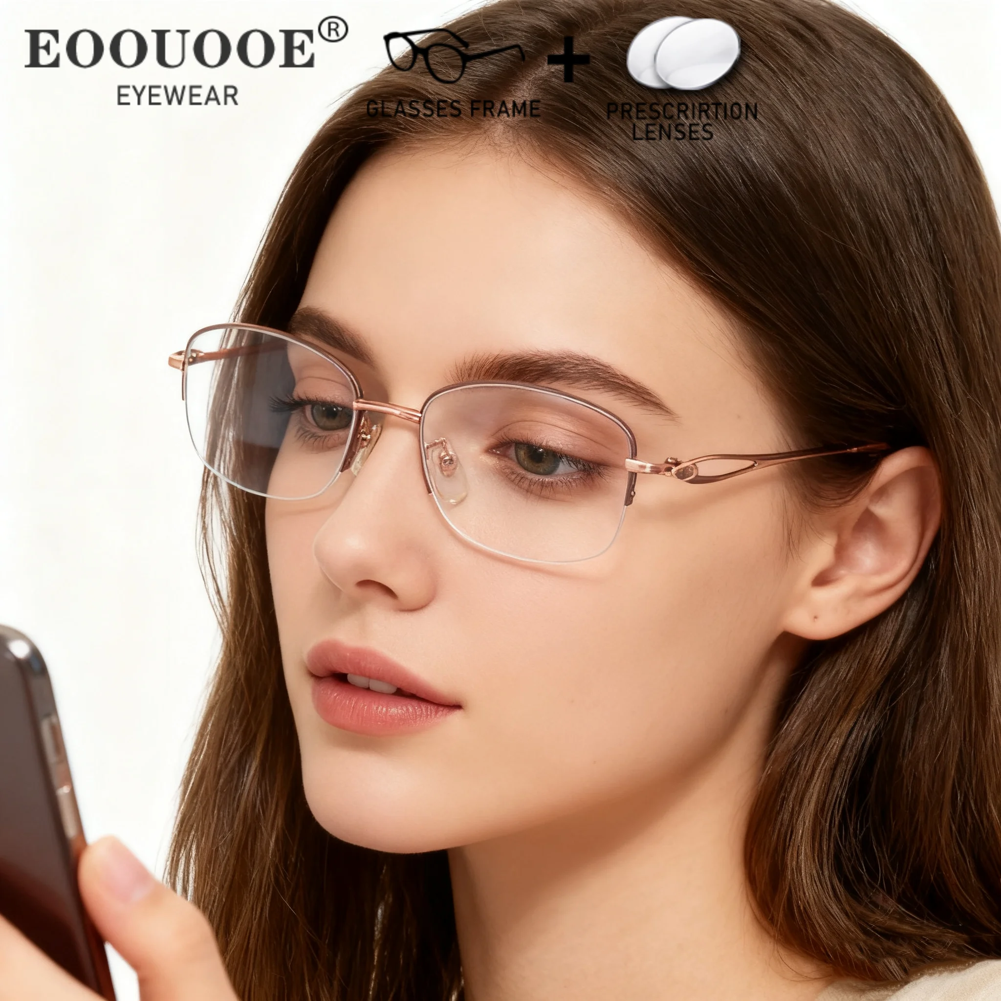 

Women Titanium Glasses 1.56 1.61 Prescription Lenses Myopia Hyperopia Multifocal Progressive Anti Blue Light Optical Eyewear