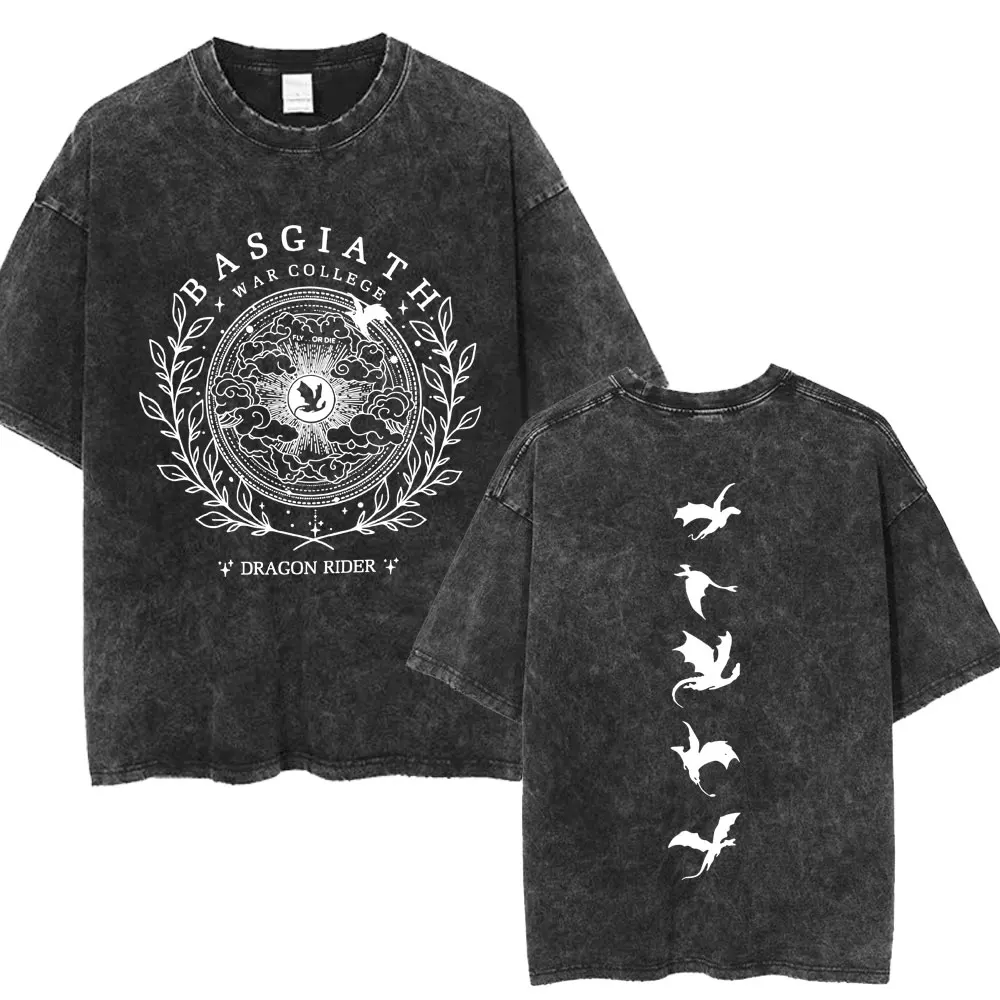 Basgiath War College Riorson House Washed T Shirt Fourth Wing Dragon Rider T-shirt Men's Fashion Cotton Oversized Tshirt Gifts image 4