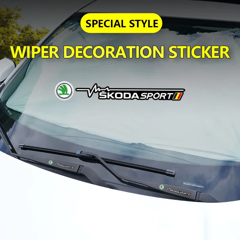 2Pcs Car Emblem Window Wiper Sticker Auto Decor Decal Accessories For Skoda Fabia Superb A4 Vrs A6 A5 Mk3 Kamiq Rapid Yeti Scala