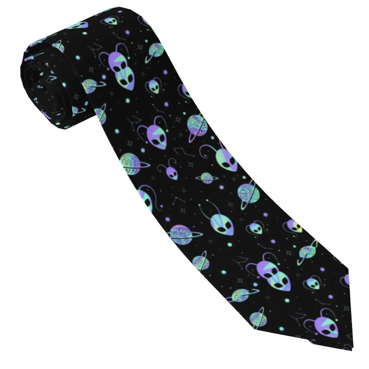 Custom Holographic Alien Universe Cosmos With Planet And Stars Neck Ties Men Mens Silk Tie For Father's Day