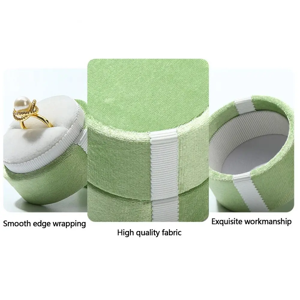 กล่องบรรจุภัณฑ์เครื่องประดับทรงกระบอกใหม่หรูหราพร้อมฝาแหวนถอดได้กล่องเก็บแบบพกพากำมะหยี่สำหรับงานแต่งงาน