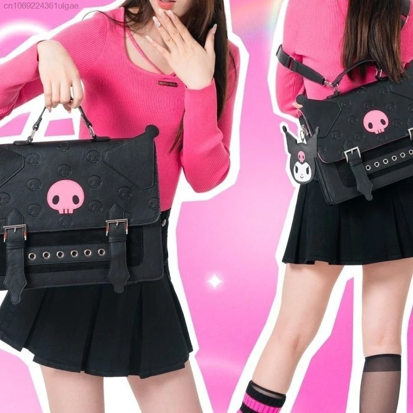 Bolsa tiracolo Sanrio feminina de grande capacidade, bolsa de ombro em estilo japonês, estilo academia Kuromi, Y2k JK, tendência, nova