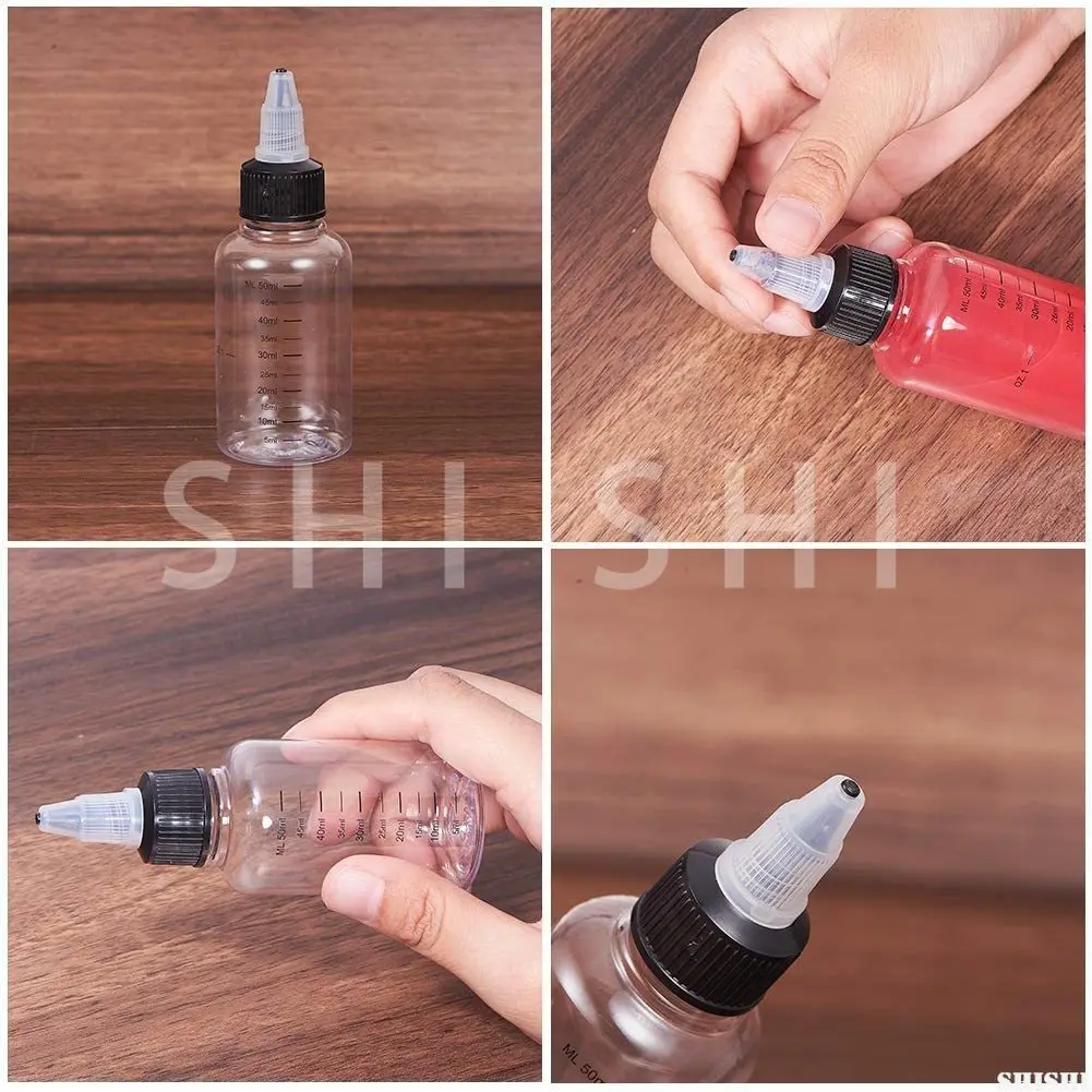 10 sztuk przezroczysty z tworzywa sztucznego butelka z zakraplaczem z podziałkami pojemniki na płyny, oleje, Pigment do tatuażu tusz 30ml 60ml 100ml