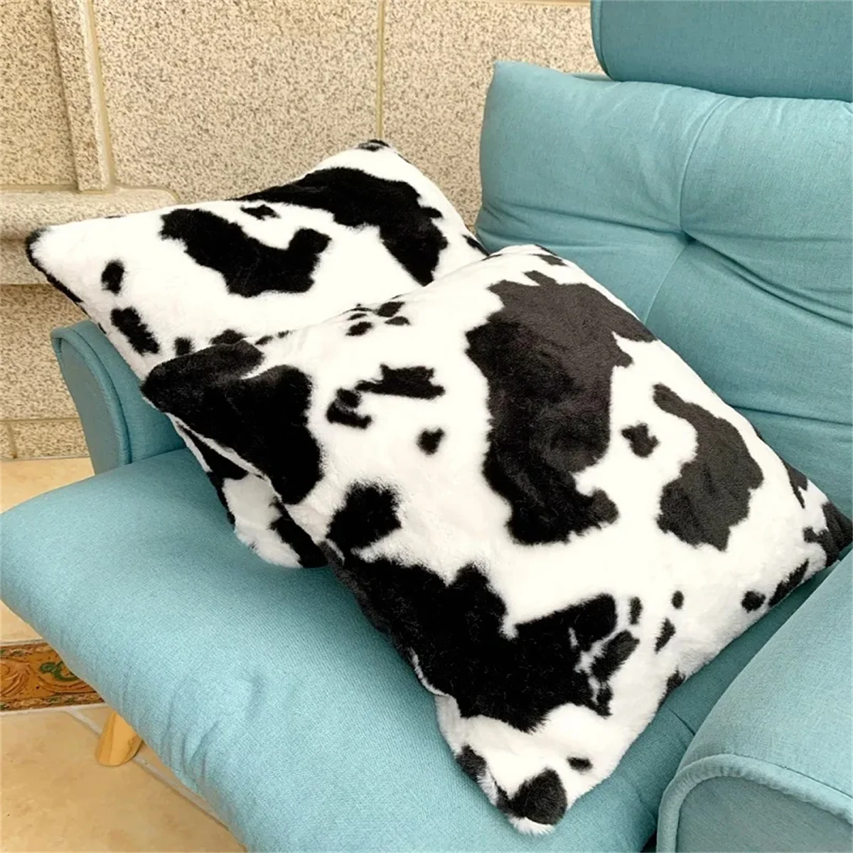 Fodera per cuscino in peluche lungo mucca in bianco e nero fodera per cuscino decorativo per la casa divano letto per auto cuscini fodera per