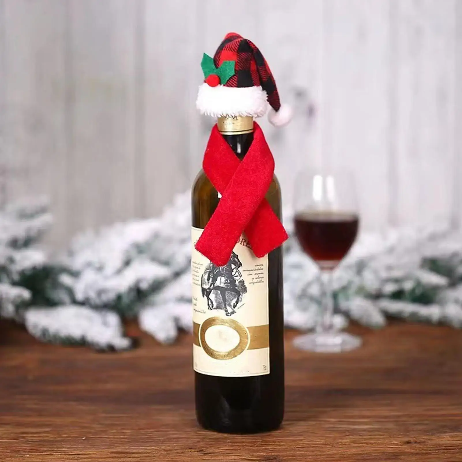 Wine Bottle Scarf Hat Set Cute Sleeve Protector Christmas Bottle Covers For Gathering Dinner Restaurant Bar Travel Dinning Table
