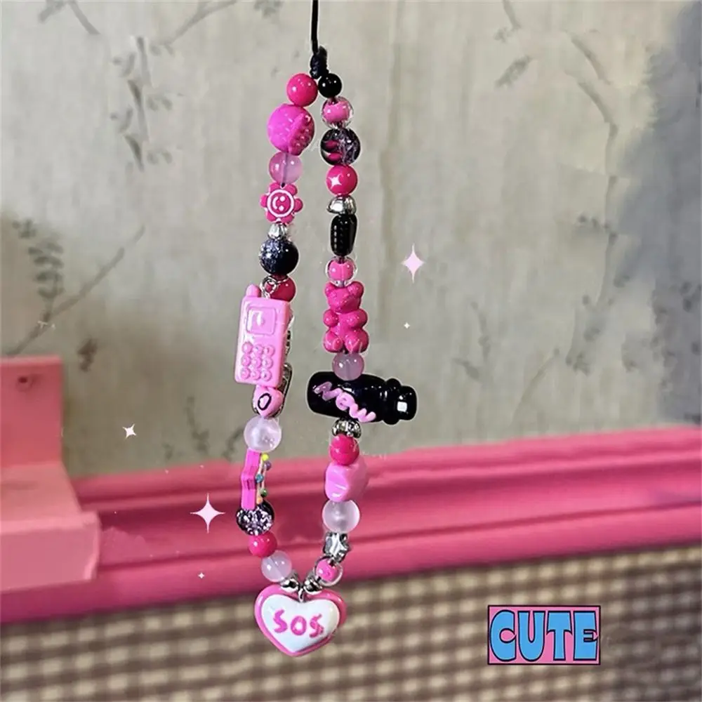 3D Star Beaded Phone Chain Mobile Accessories Pearl Cat Hanging Cord Mobile Lanyard Anti-Lost Handmade Phone Strap Women Girls