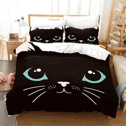 Juego de ropa de cama de gatito lindo para niñas y niños, patrón de gato negro, funda de edredón decorativa de 3 piezas, tamaño King, decoración de dormitorio