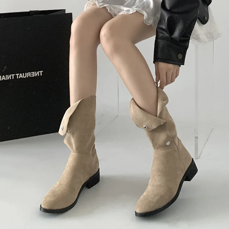 Fashion temperament British style thick heel round head boots women's spring and autumn 2024 new French retro boots