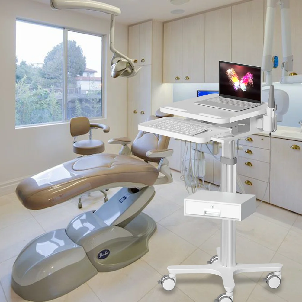 Carro de enfermería móvil para ordenador portátil, escáner Oral de clínica hospitalaria de aleación de aluminio de aviación de plástico ABS