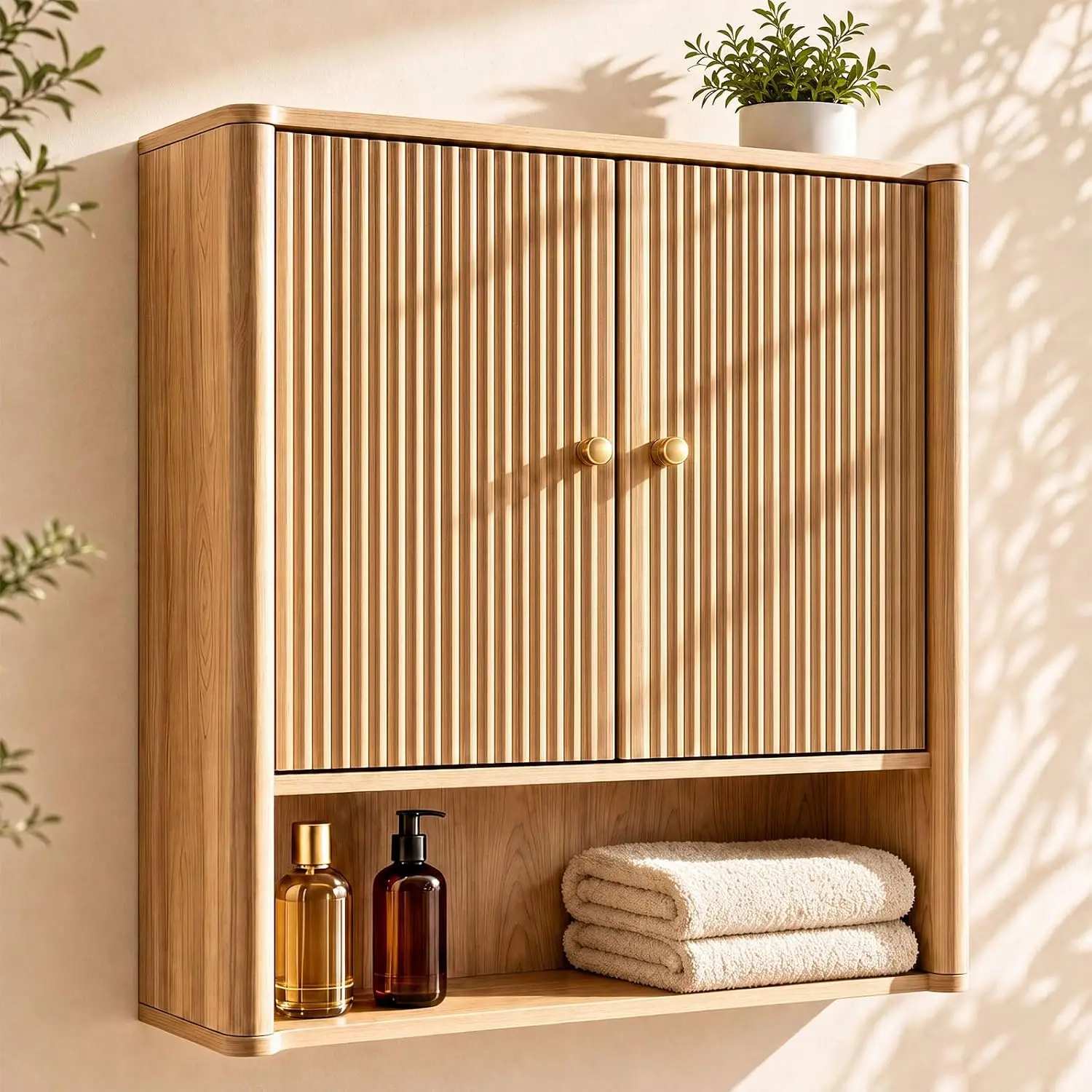 Bathroom Wall Cabinet, Medicine Cabinet with Adjustable Wood Shelf & Doors, Over The Toilet Storage Organizer Wall Mounted Storage Cabinet for Laundry Room, Kitchen, Living Room, Cupboard, Oak