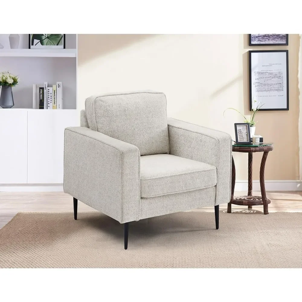 Armchair Modern Chenille Sofa Chair Furniture,Mid Century Accent Chair with Brown Legs and Solid Wood Frame,Comfy Single Sofa