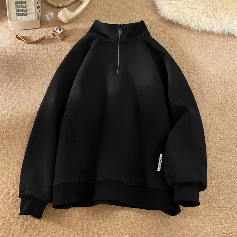 Classic Solid Half Zip Sweatshirt Casual Athletic Long Sleeve Sweatshirt Oversize Men's Fall Tops Korean Streetwear Clothing