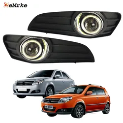 EEMRKE Fog Lamp Assembly For Geely MK Facelift 2013 MK Cross LED Angel Eye DRL Daytime Running Lights with H11 55W Halogen Bulb