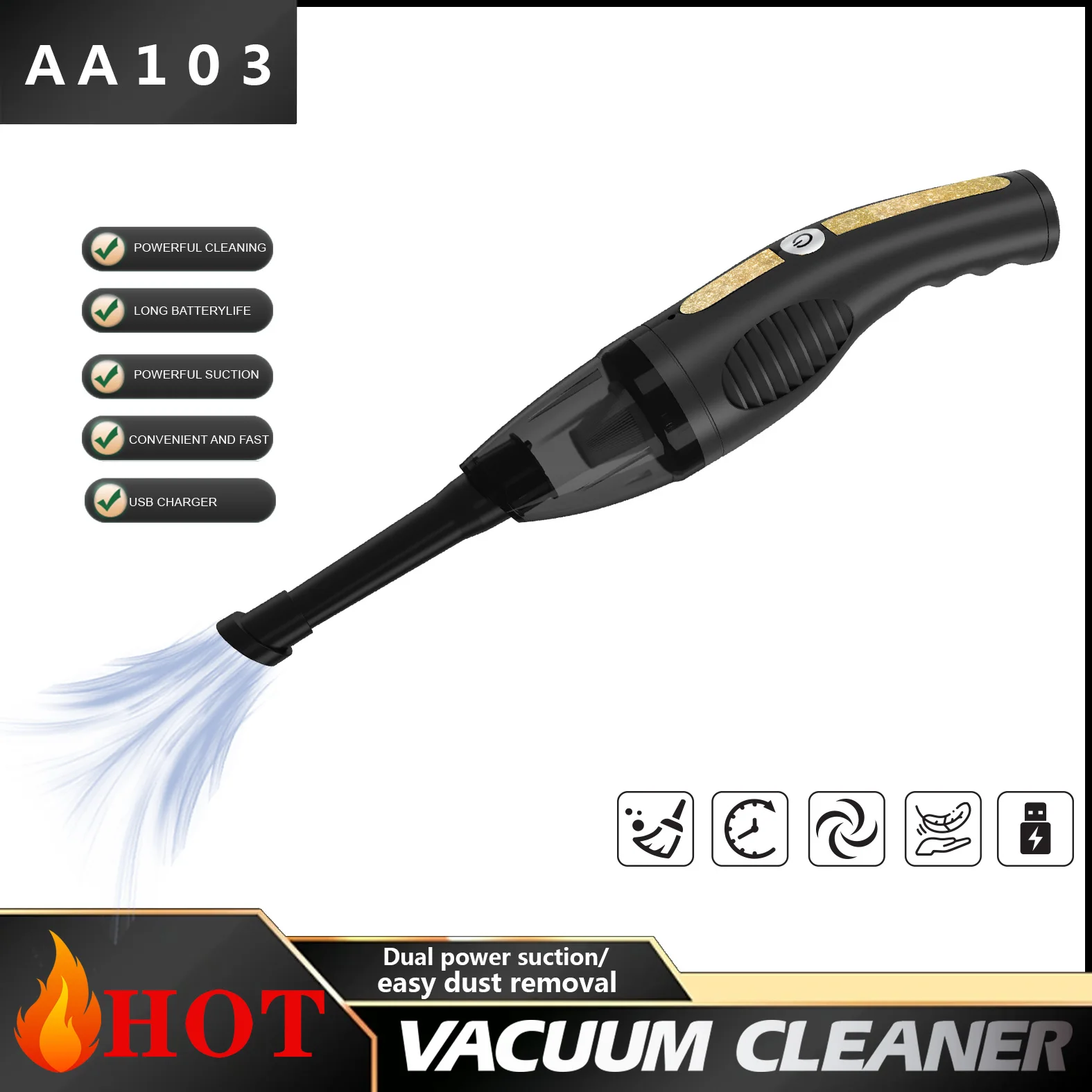 Vacuum Cleaner Car Home Use Cordless Handheld Portable 2-in-1 Vacuum Cleaner