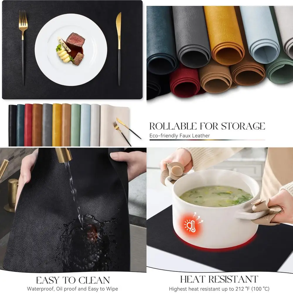 

Waterproof Faux Leather Placemats Set, 12 x 17 Inches, 100% Oil-Proof, Wipeable, Heat Resistant, Set of 12