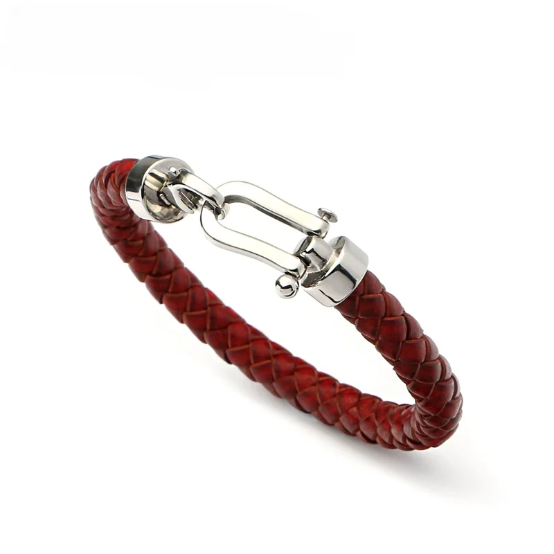 8mm Genuine Leather Men Bracelet 316L Stainless Steel Lobster OT Clasp Bracelet Retro  Bangles Jewelry