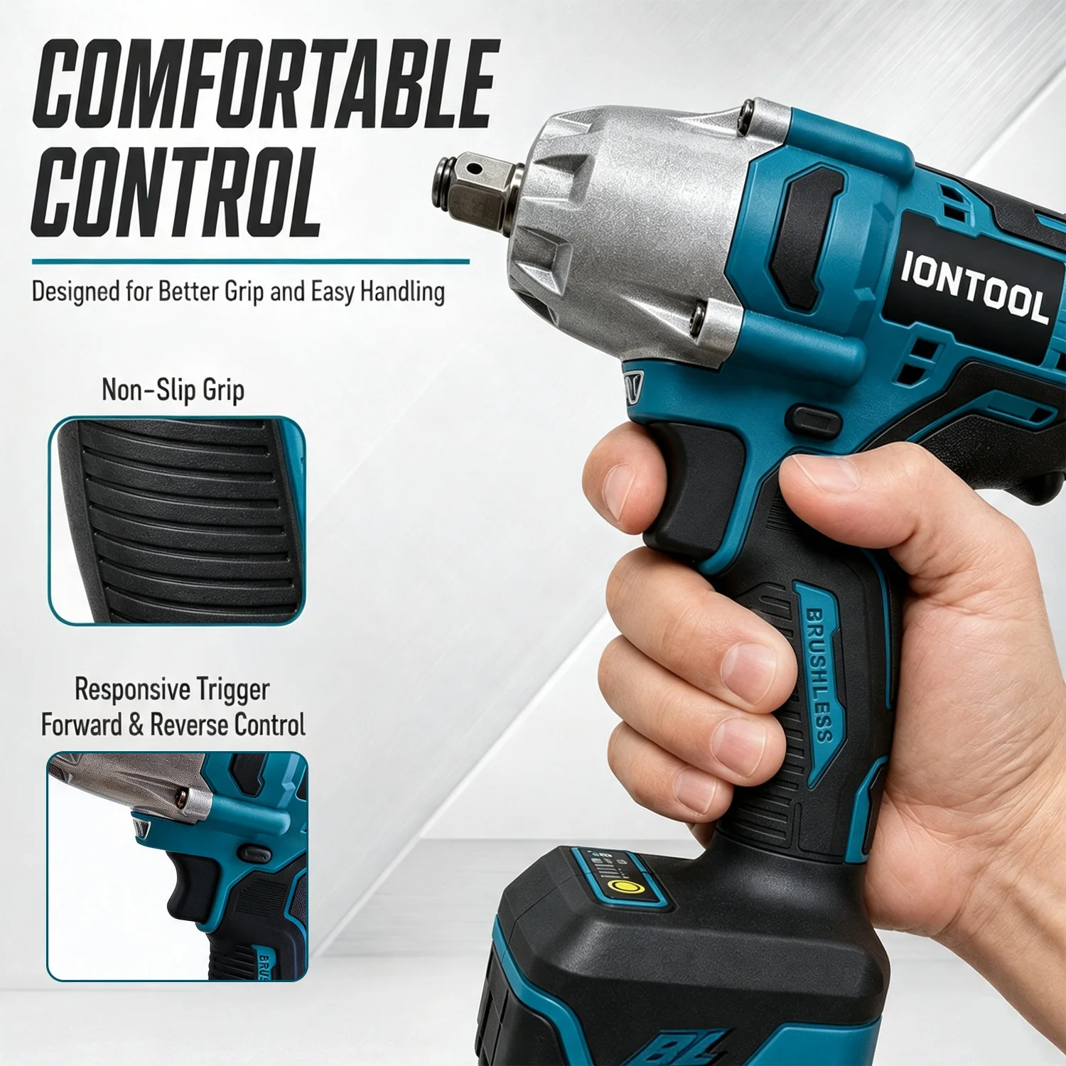 IONTOOL Lightweight Cordless Brushless Impact Wrench 1/2 Drive Bare Unit Hand Tool for Household Fastening Work