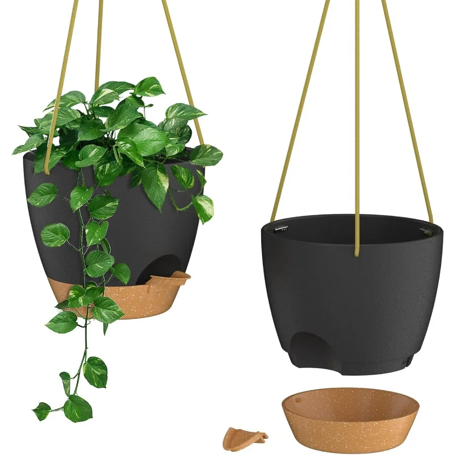 

8 Inch Hanging Planters for Indoor Outdoor Plants 2 Pack Self Watering Hanging Plant Pots with Drainage Holes and Removable Sau