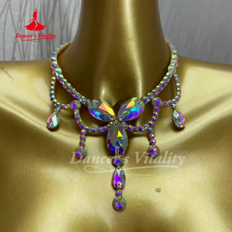 Belly Dancing Competition Accessories for Women's Senior AB Stones Necklace Adult and Girl Oriental Dance Performance Necklaces