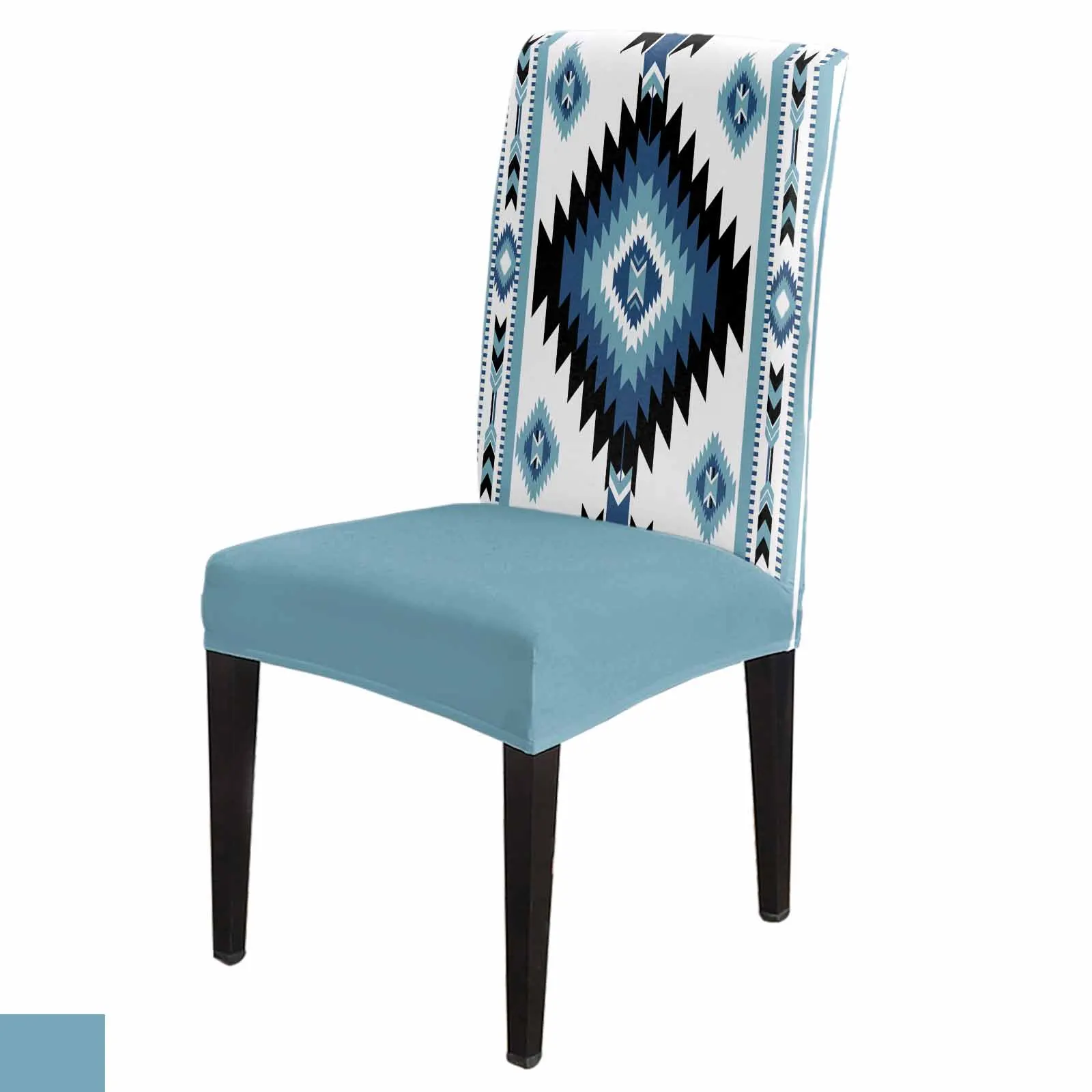 Blue Bohemian Geometric Dining Chair Covers Spandex Stretch Seat Cover for Wedding Kitchen Banquet Party Seat Case