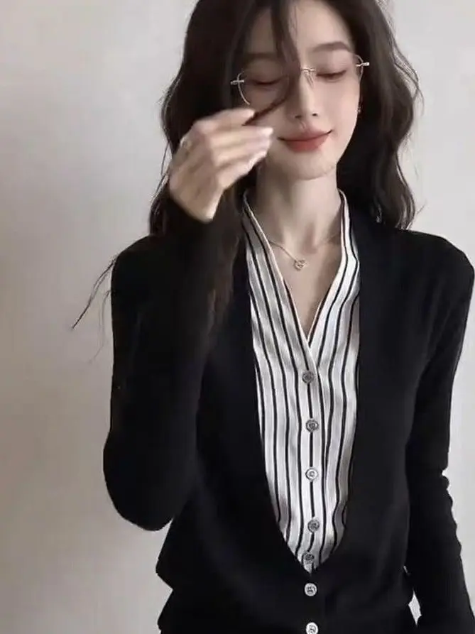 Color Block Long Sleeve Sweater Elegant Commute Top Beautiful Contrast Color Casual Style Loose Fit T-Shirt for Women