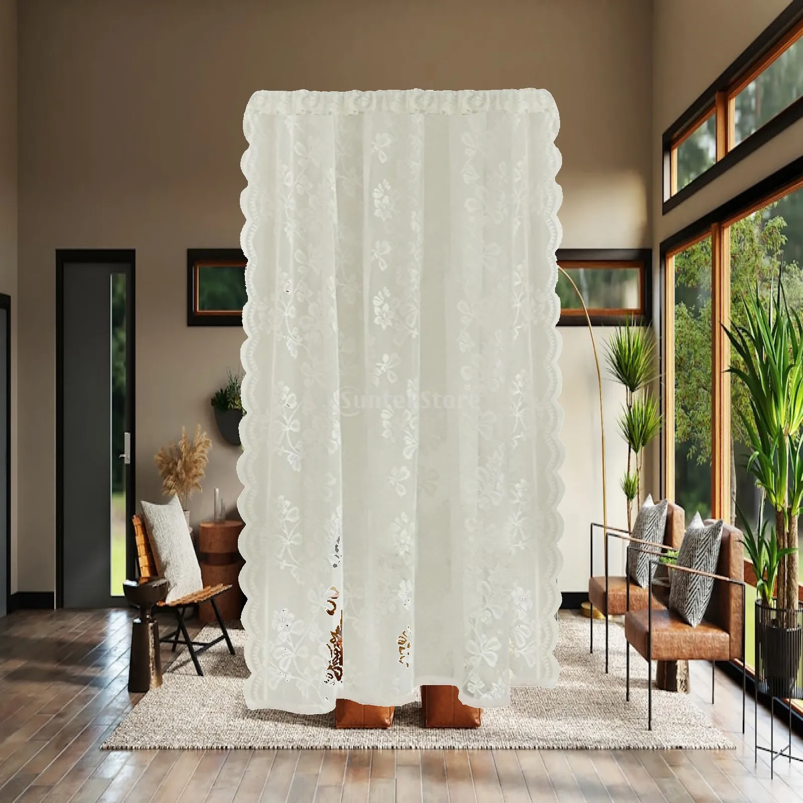 Blumiger Spitzen-Vorhang, Eleganter Fenster-Sichtschutz, Drapierung für Fenster, Spitzen-Fensterbehang für Zuhause