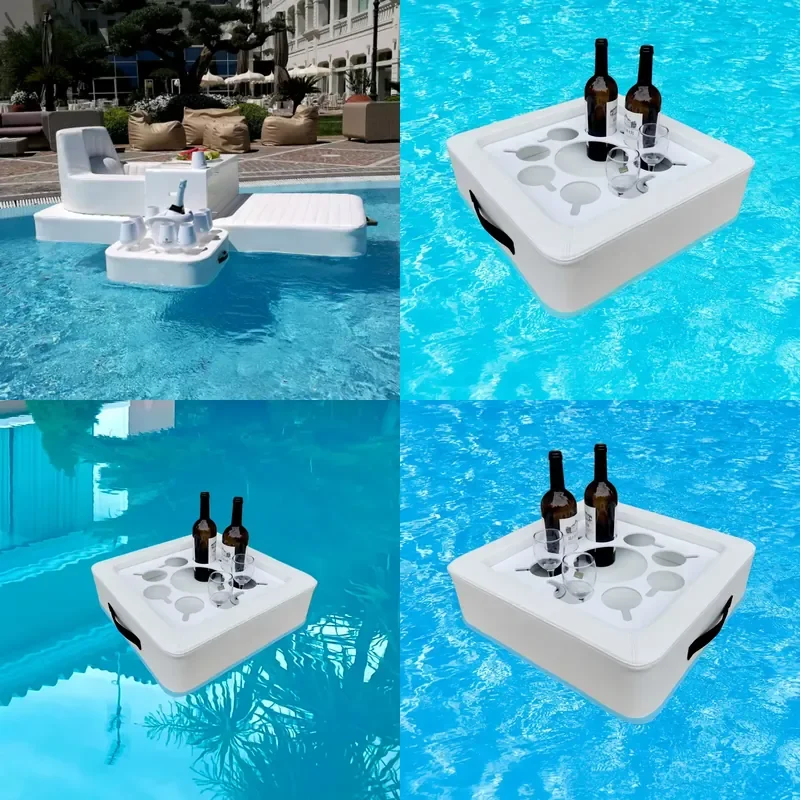Hotel Swimming Pool White Leather Floating Tray with Cup Holder Suitable