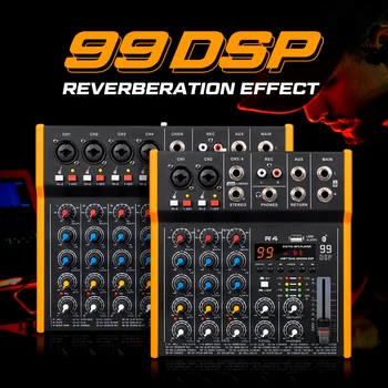 New R6/R4 6-channel multi-sound mixer, 99DSP Stereo Bluetooth 5.0, 6.5mm output TypeC sound card for tapes and live recording