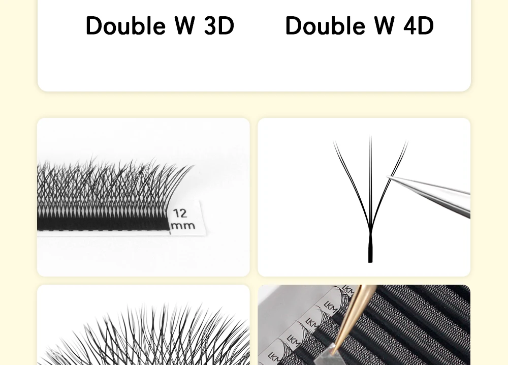 LUKATME Doppelte 4D Doppelte 3D Wimpernverlängerungen Vorgefertigte Volumenfächer 6D 8D Wimpern 7-14mm Mega-Volumen W-Form Faux-Nerz-Wimpern – Detail 4