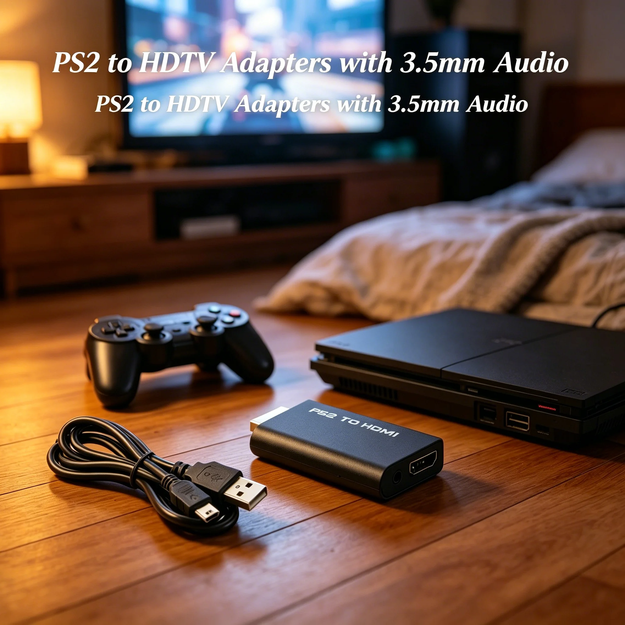Full HD 1080P Game Converter, PS2 to HDTV-Compatible Adapter, Support Multiple Display Mode 480i/480p/576i,3.5mm Audio Jack Port