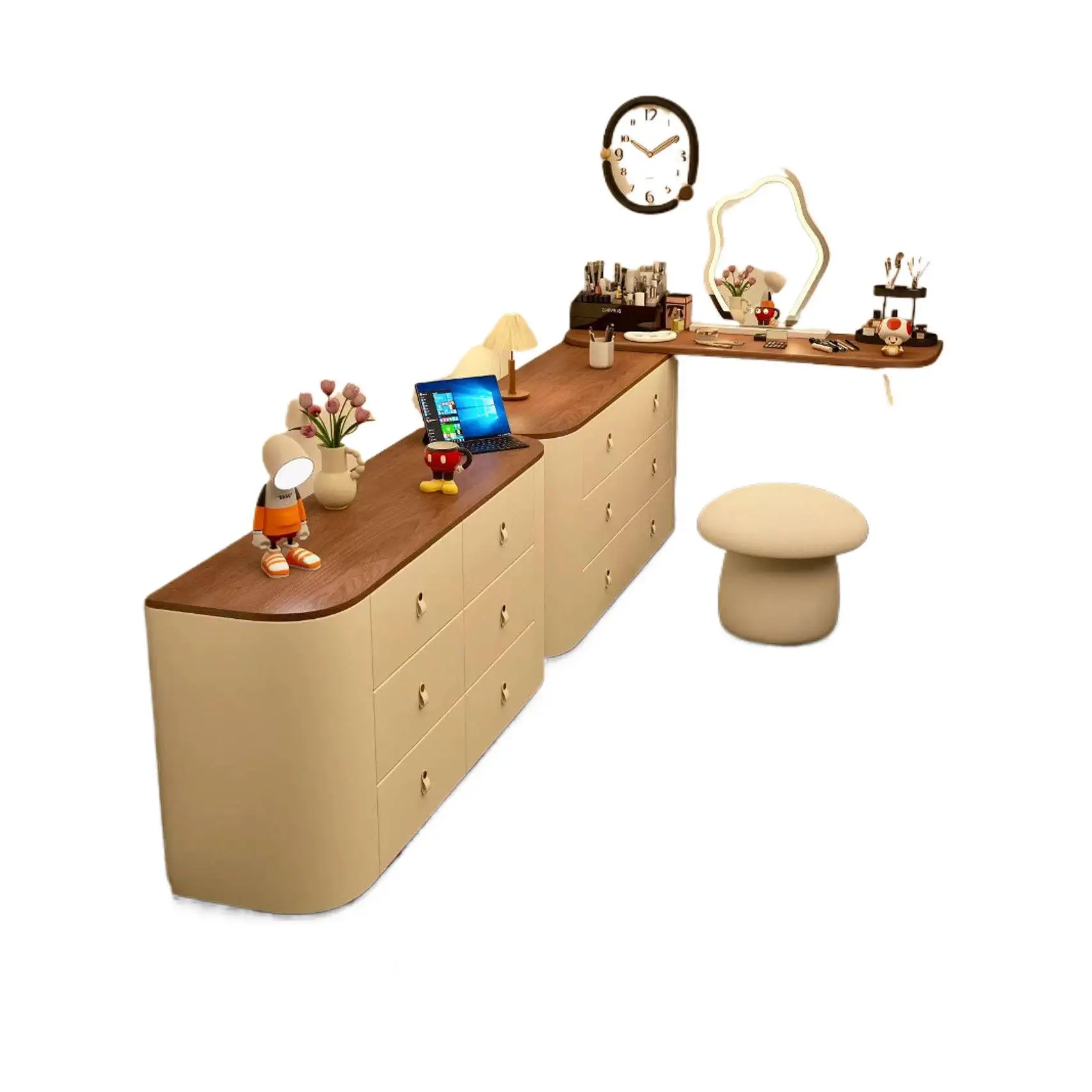 خزانة ملابس من الخشب الصلب مدمجة وحديثة وبسيطة لغرفة النوم وطاولة مكياج لتخزين الشقة الصغيرة #5