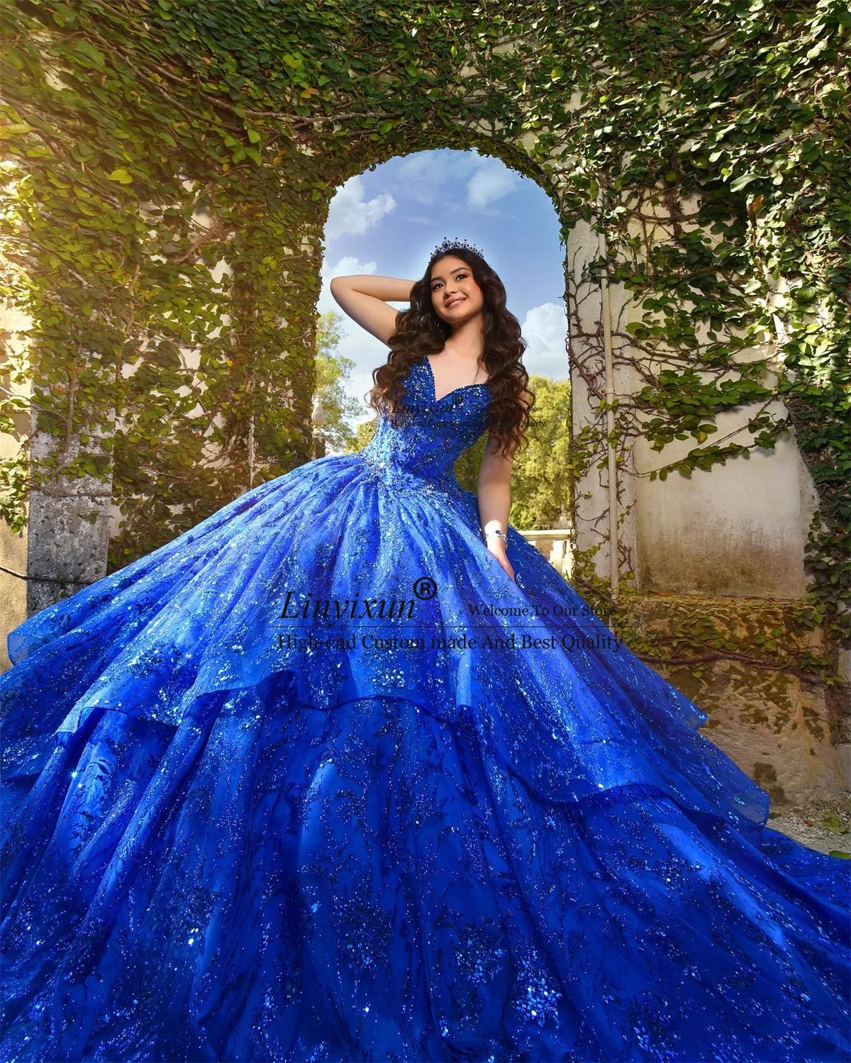 Royal Blue Quinceanera Dresses Glitter Lace Appliques Princess Sweet 16 Dress Ball Gowns Lace Up Birthday vestidos de XV 15 años