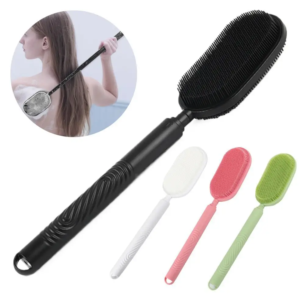 

1 шт., силиконовая щетка для ванны с длинной ручкой, двухсторонняя удлиненная массажная щетка для купания, скребок для спины для мужчин и женщин