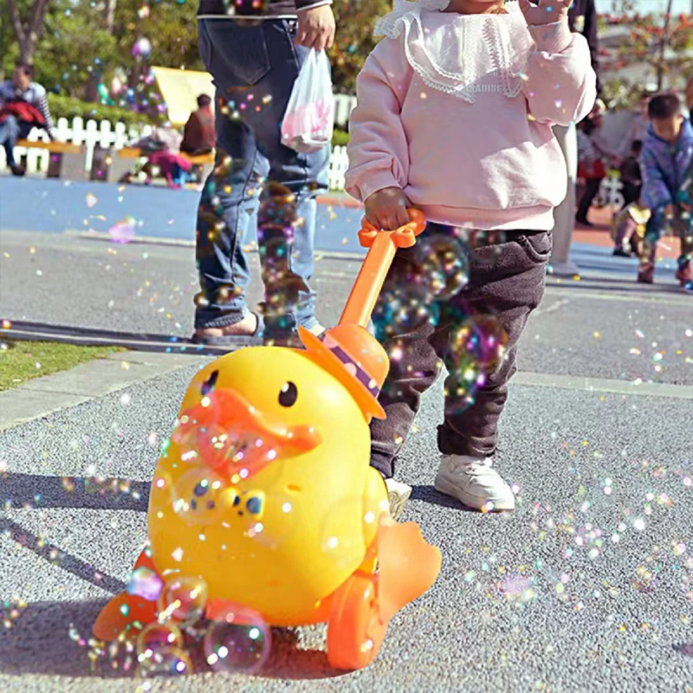 Little Yellow Duck Bubble Cart Cartoon Cute Electric Bubble Machine with Portable Outdoor Toy Pusher Children's Birthday Gift