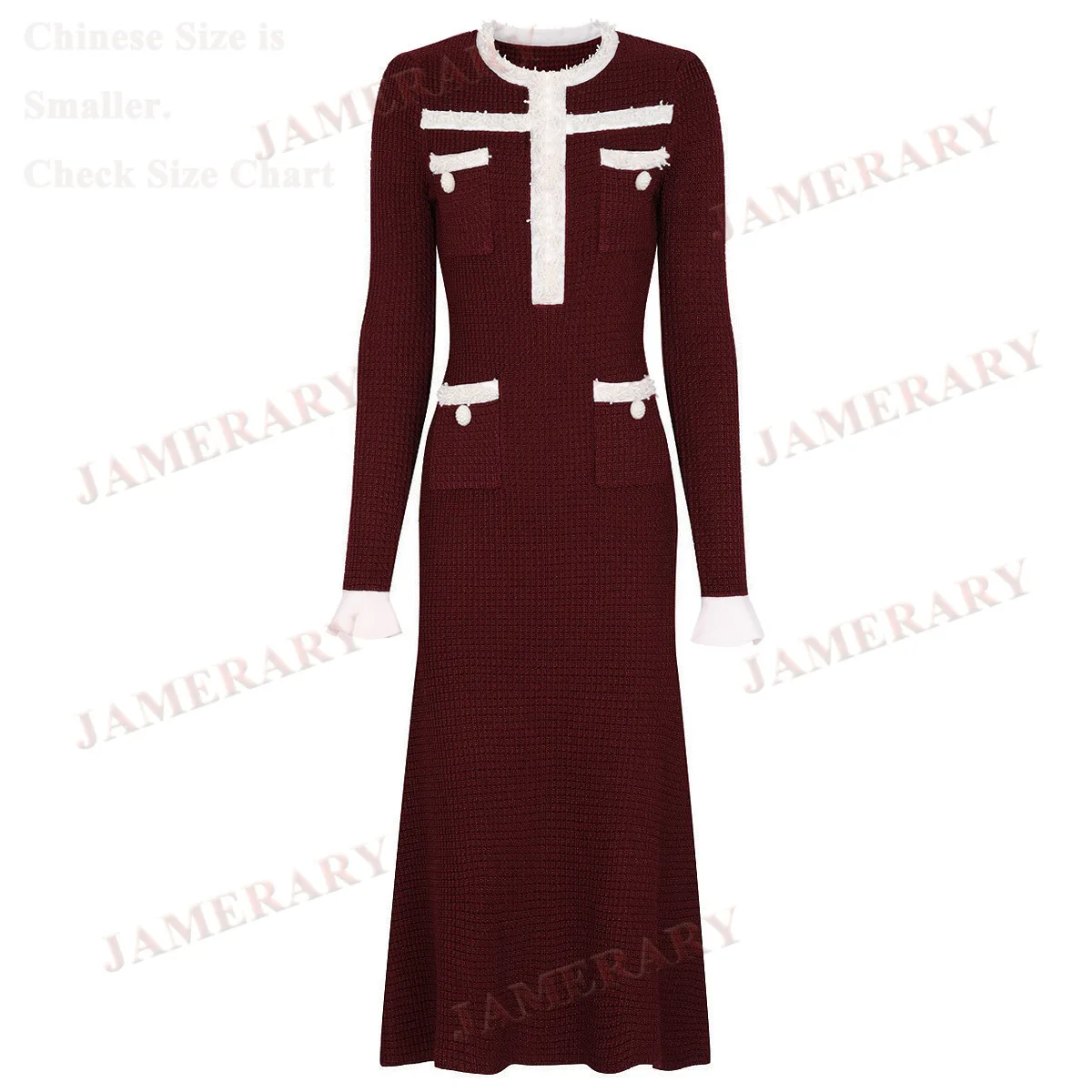 Autumn Winter Luxury Beading Knitted Sheath Long Dresses Women Sleeves Brand Designer Runway Prom Evening Midi Dress Party Robe