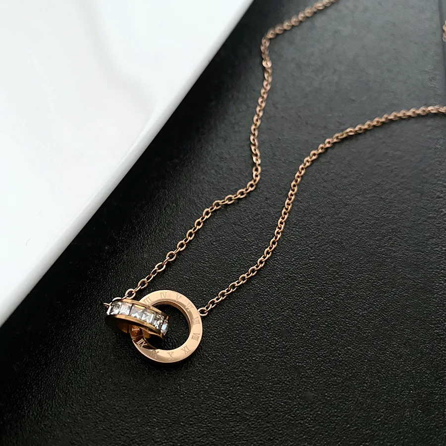 316L Stainless Steel KPOP Korean Fashion Roman Numerals Necklace For Women Classsic Gold Plated Pendants Clavicle Chain Jewelry