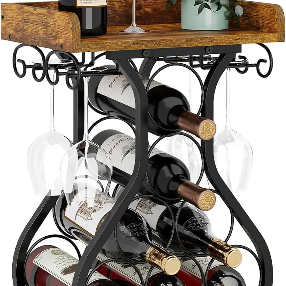 

Compact Wine Rack with Glass Holder - Space-saving Home Bar and Kitchen Wine Storage Solution