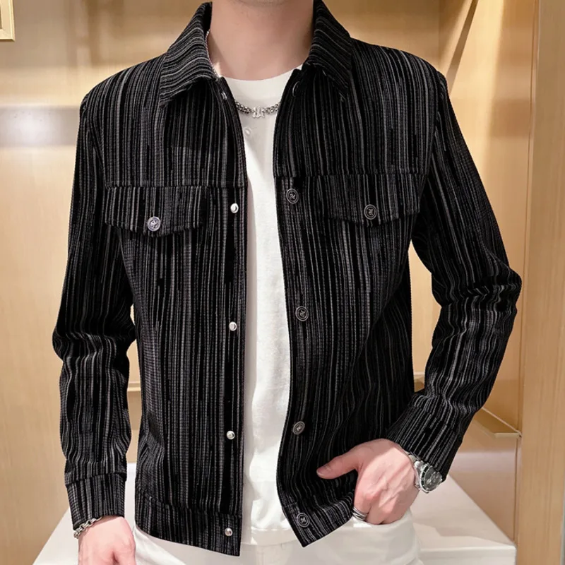 

2023 Fall Contrast Stripes Print Contrasting Patchwork Pattern Jacket Men's Single Breasted Lapel Jacket Jaquetas Masculino