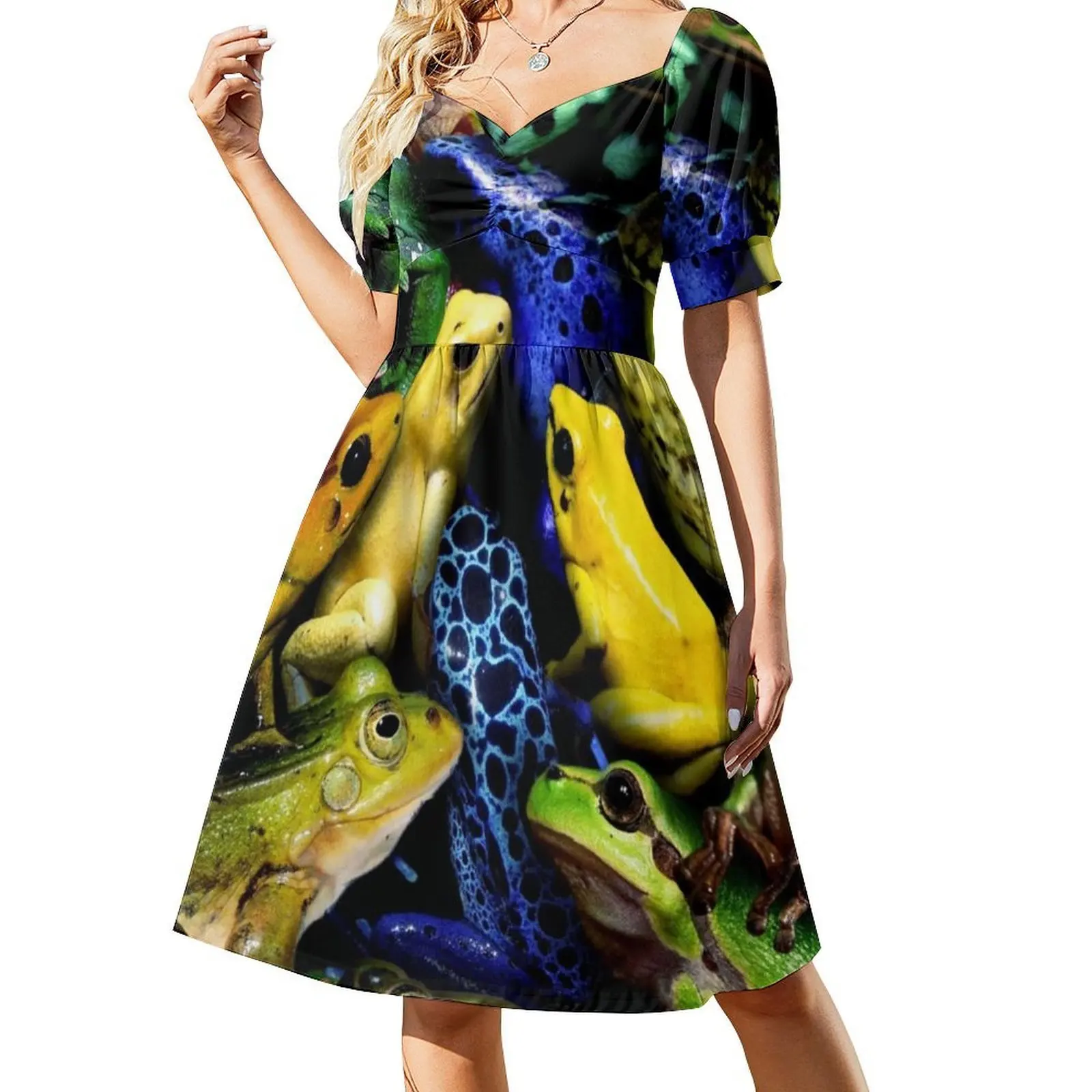 الضفادع المرأة الشارع الشهير فستان الحفلات العصرية طباعة نادي الملابس للإناث الضفادع الضفدع الضفدع الضفدع العلجوم الملابس النسائية البرمائية