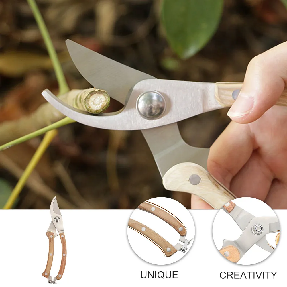 

1Pcs Professional Stainless Steel Pruning Shears with Safety Lock Non-Slip Wooden Handle for Garden Trimming Branches Flowers