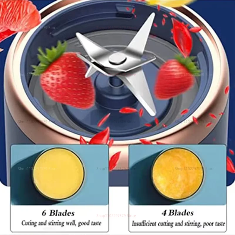 6 Blades 400ml Portable Double Cup Juicer Mixer USB Rechargeable 6 Blade Juice Extractor For Fresh Lemon Orange Smoothie