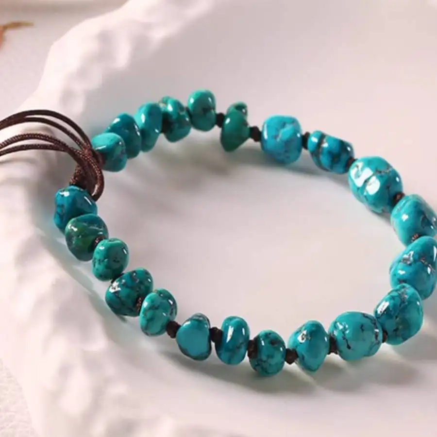 

Handmade natural turquoise ore irregular bead bracelet, men's cuff button bracelet, Ramadan prayer bead bracelet