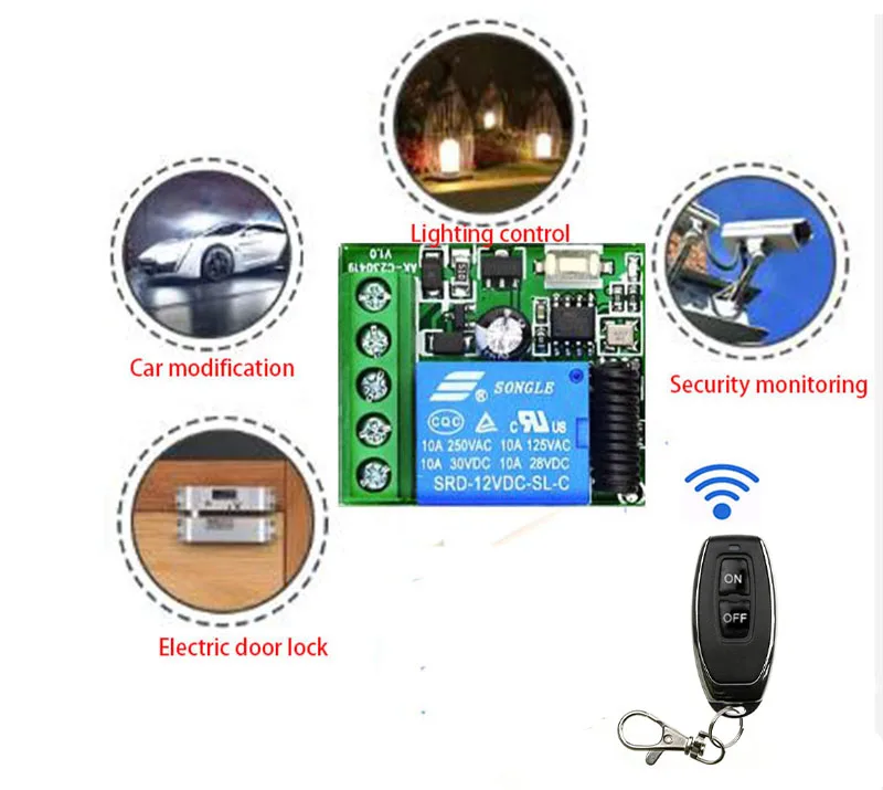 Hot 433mhz Rf Transmitter And Receiver Module DC12V 1CH 1Channel 10A Relay Remote Control Switch Wireless Switch Remote Control