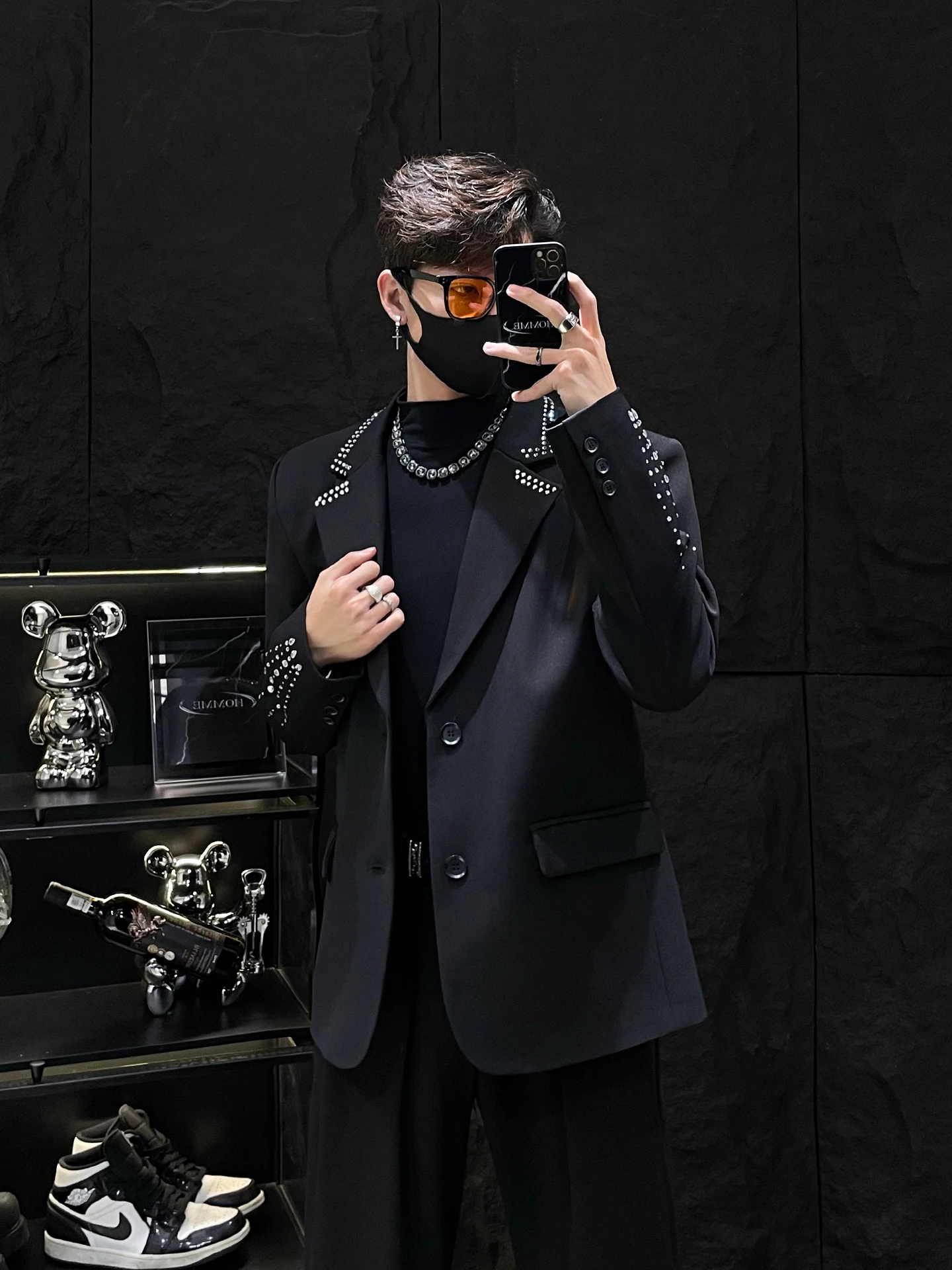 

HOMME новый дизайн Diamond Embellied мужской костюм Jaet свободный с подкладкой повседневный длинный све с круглым подолом весна осень